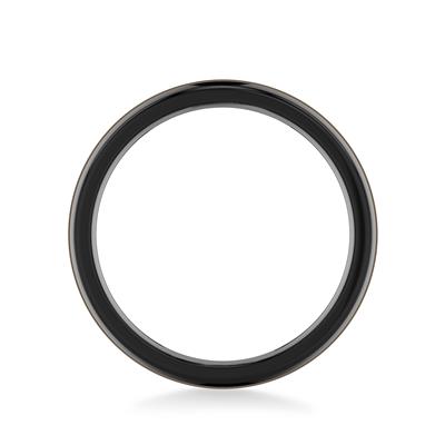 A minimalist black metal ring with a polished finish, shown from a front-facing perspective on a clean white background.