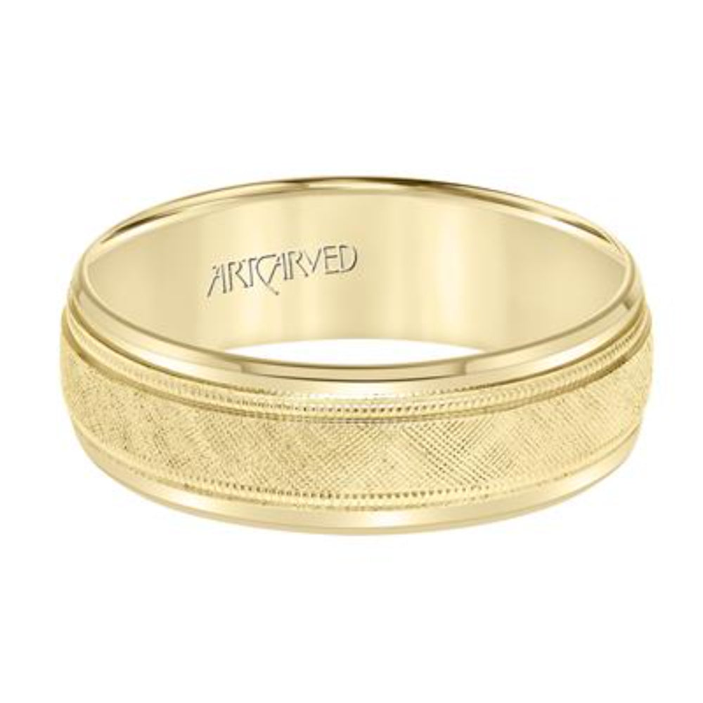 Men's 14k 7mm Textured Carved Wedding Band