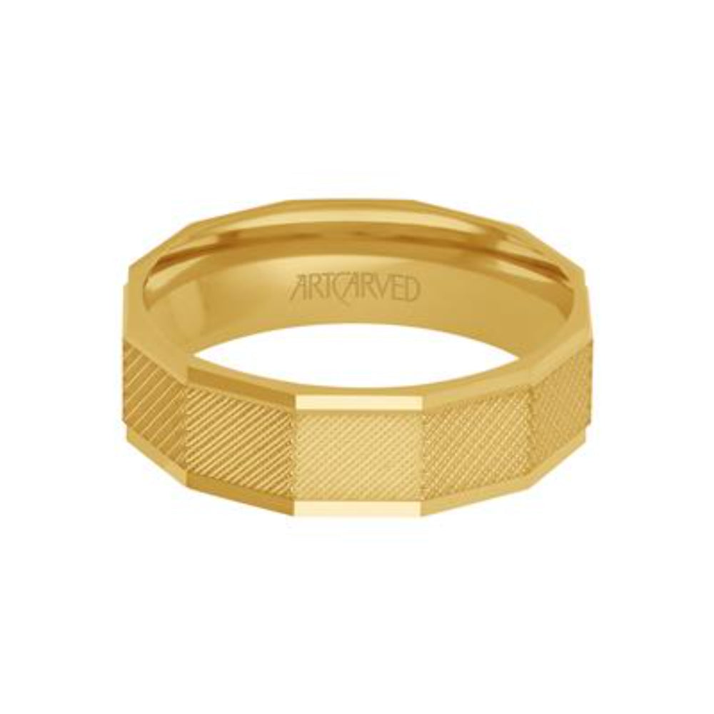 Men's 14k 6.5mm Cut Faceted Geometric Wedding Band