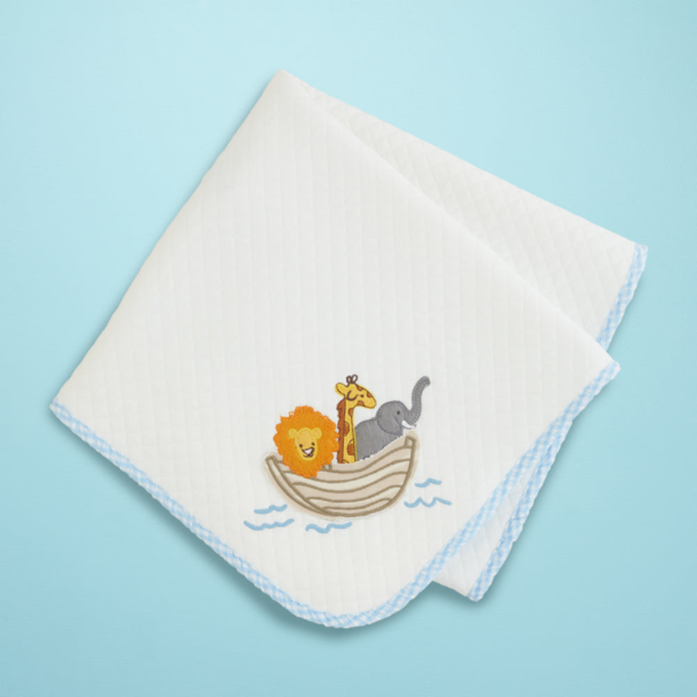 Mud Pie Blue Noah's Ark Quilted Blanket