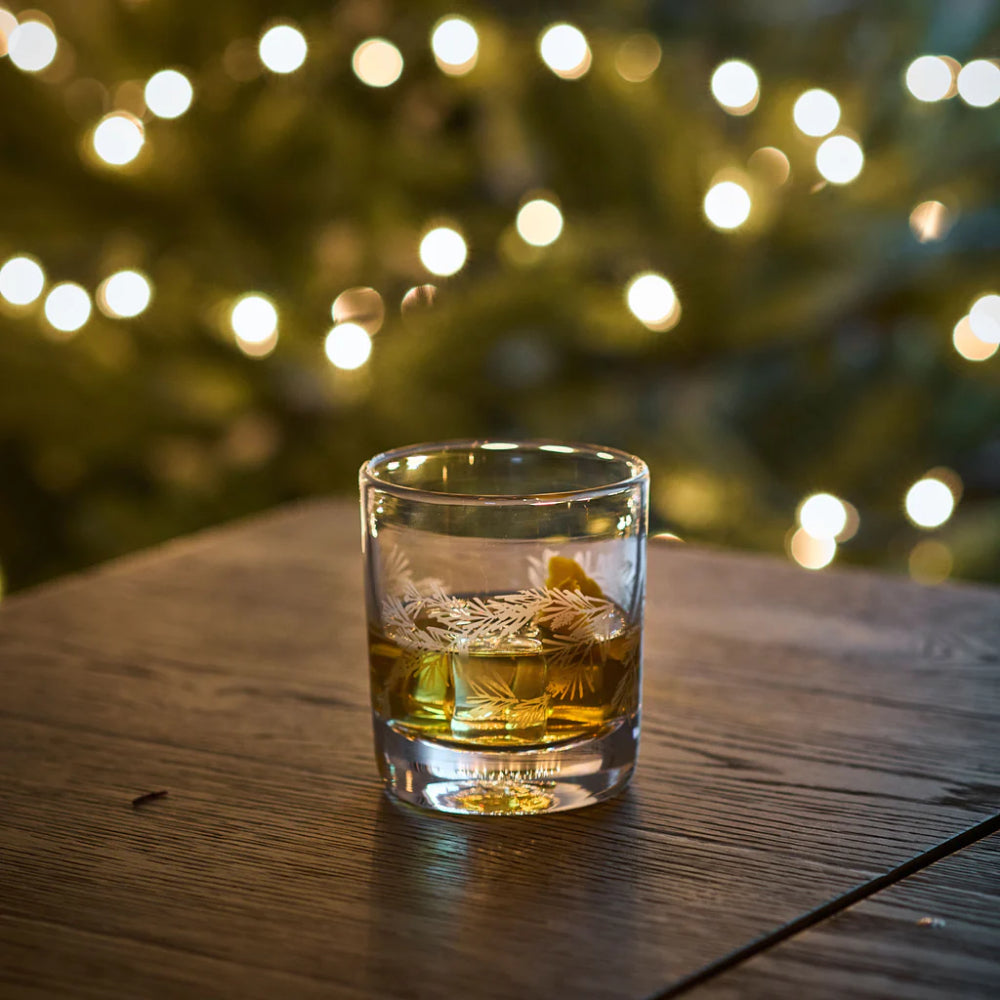 Simon Pearce Engraved Pine Ascutney Double Old Fashion Set of 2 with Gift Box