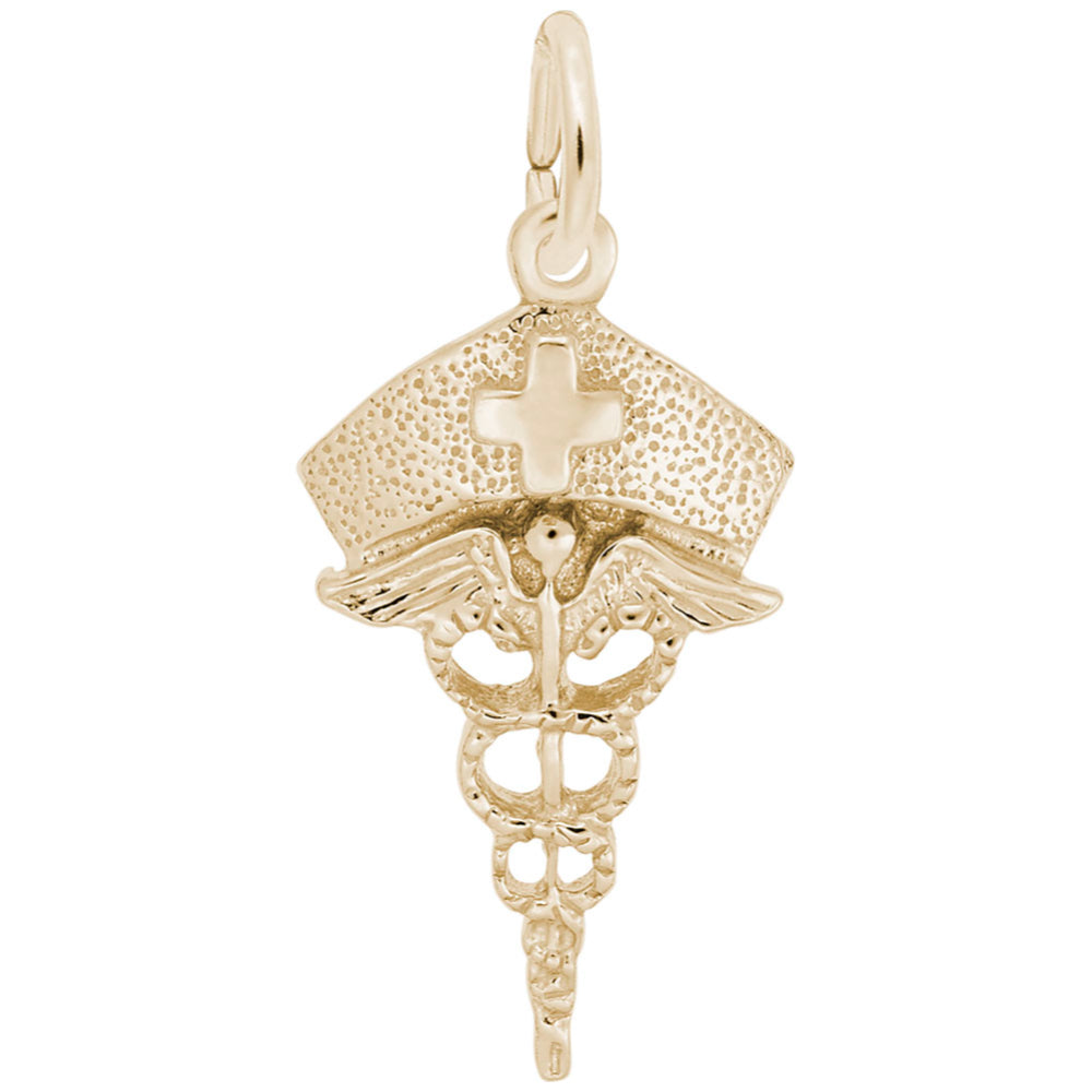 Gold medical symbol charm on a white background