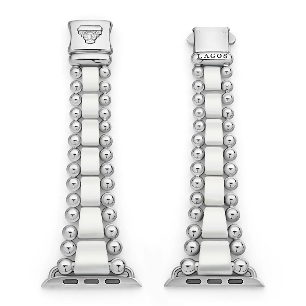 Lagos Smart Caviar White Ceramic and Stainless Steel Watch Bracelet, 42-49mm