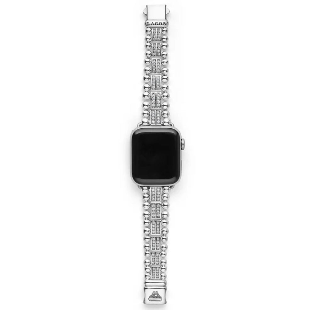 Lagos Smart Caviar Sterling Silver Two-Row Diamond Watch Bracelet, 38-45mm