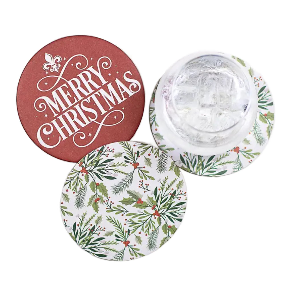 The Royal Standard Holly Jolly Reversible Paper Coasters - Set of 20