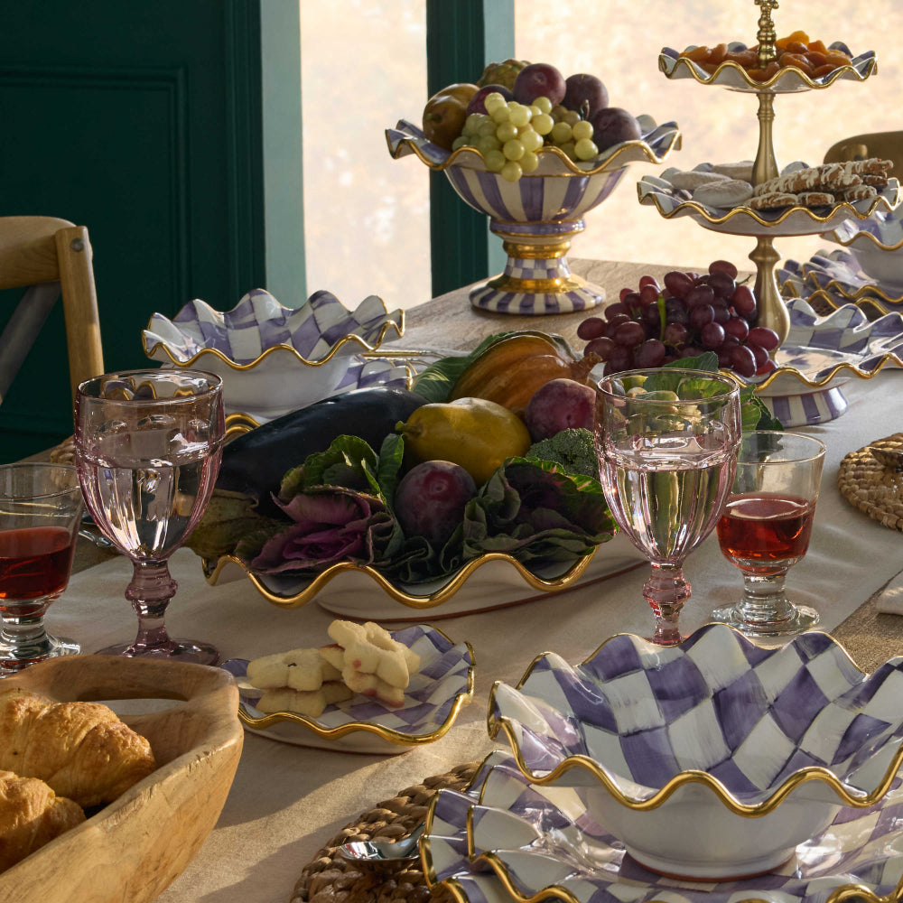 MacKenzie-Childs Plum Check Ceramic Serving Platter