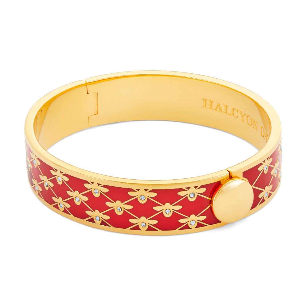 Halcyon Days 13mm Bee Sparkle Trellis Gold Hinged Enamel Bangle