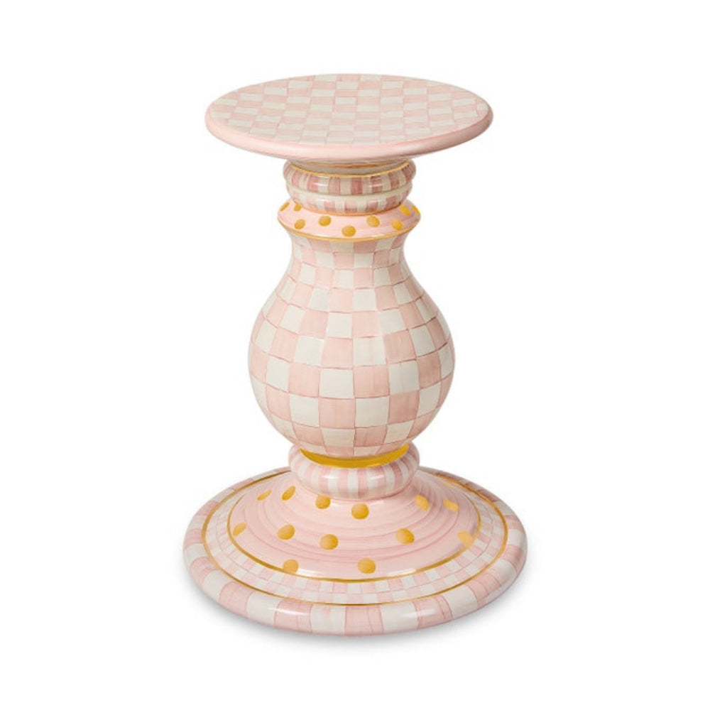 MacKenzie Childs Rosy Check Ceramic Pedestal Table Base - Online Only