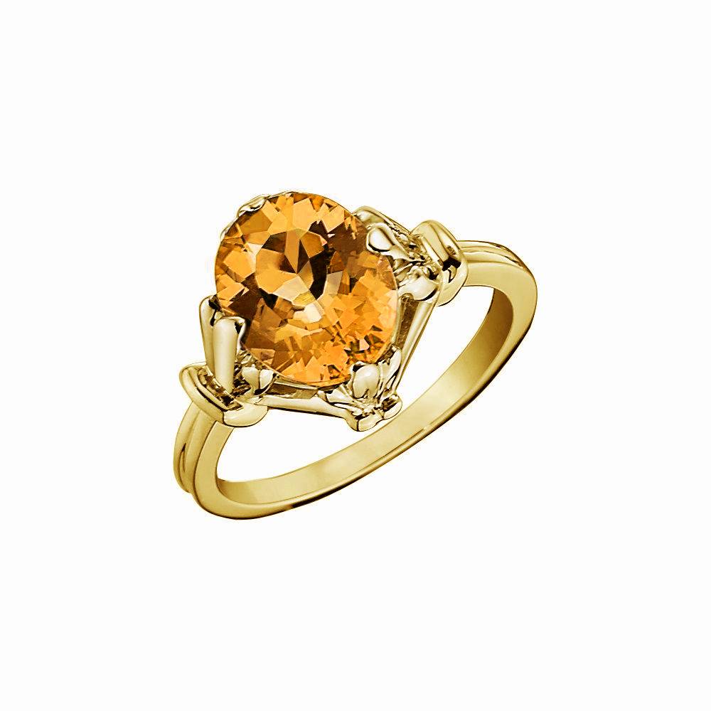 14k Yellow Gold Fleur di Lis Shoulder Oval Citrine Ring