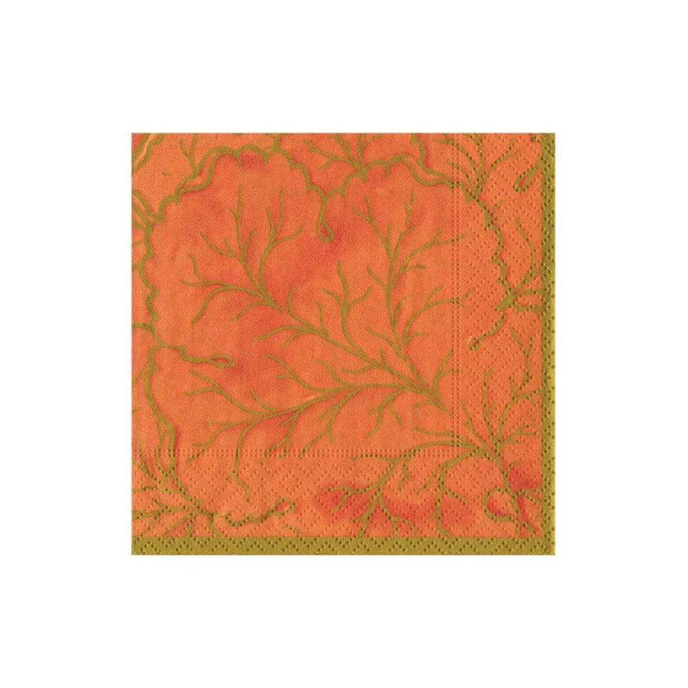 Caspari Gilded Majolica Coral Cocktail Napkins - Set of 20