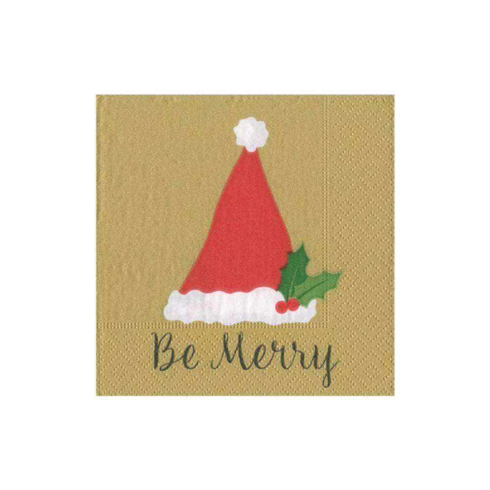 Caspari Be Merry Paper Cocktail Napkins in Gold - Set of 20