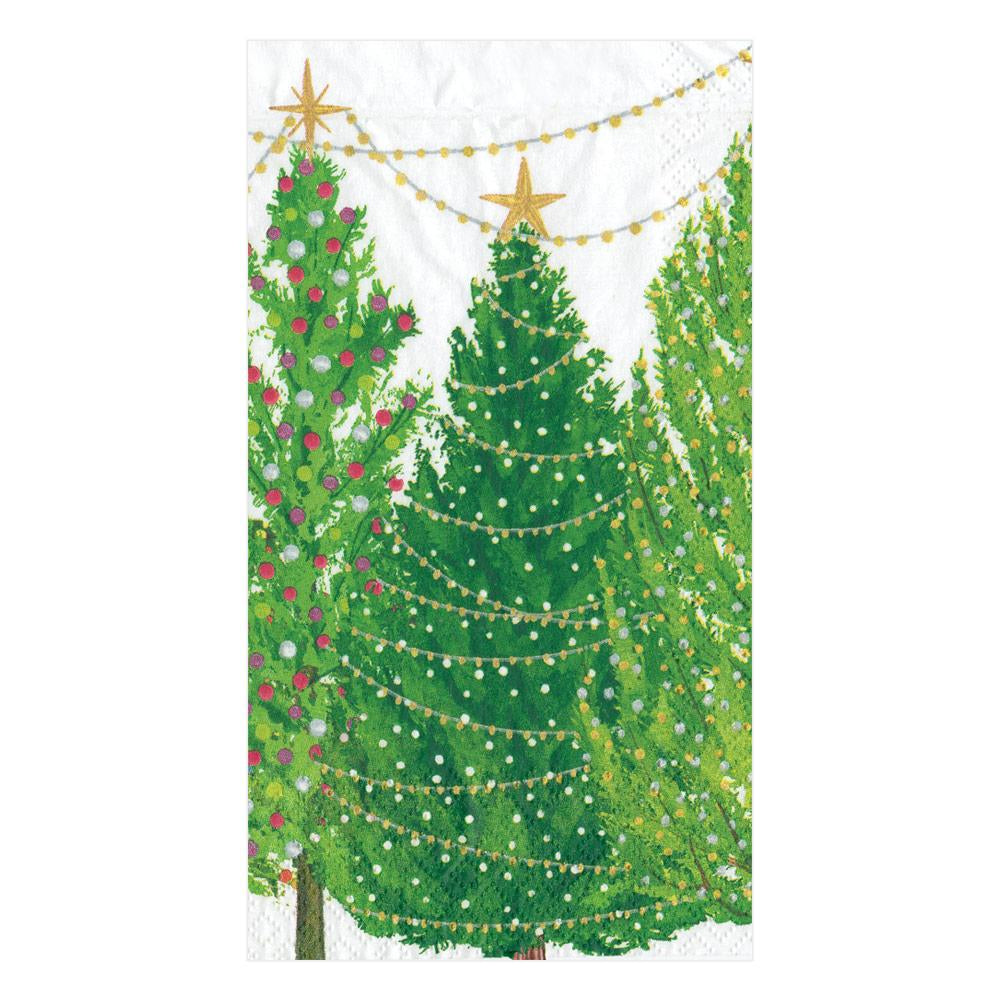 Caspari Christmas Trees with Lights Paper Guest Towel Napkins - Package of 15