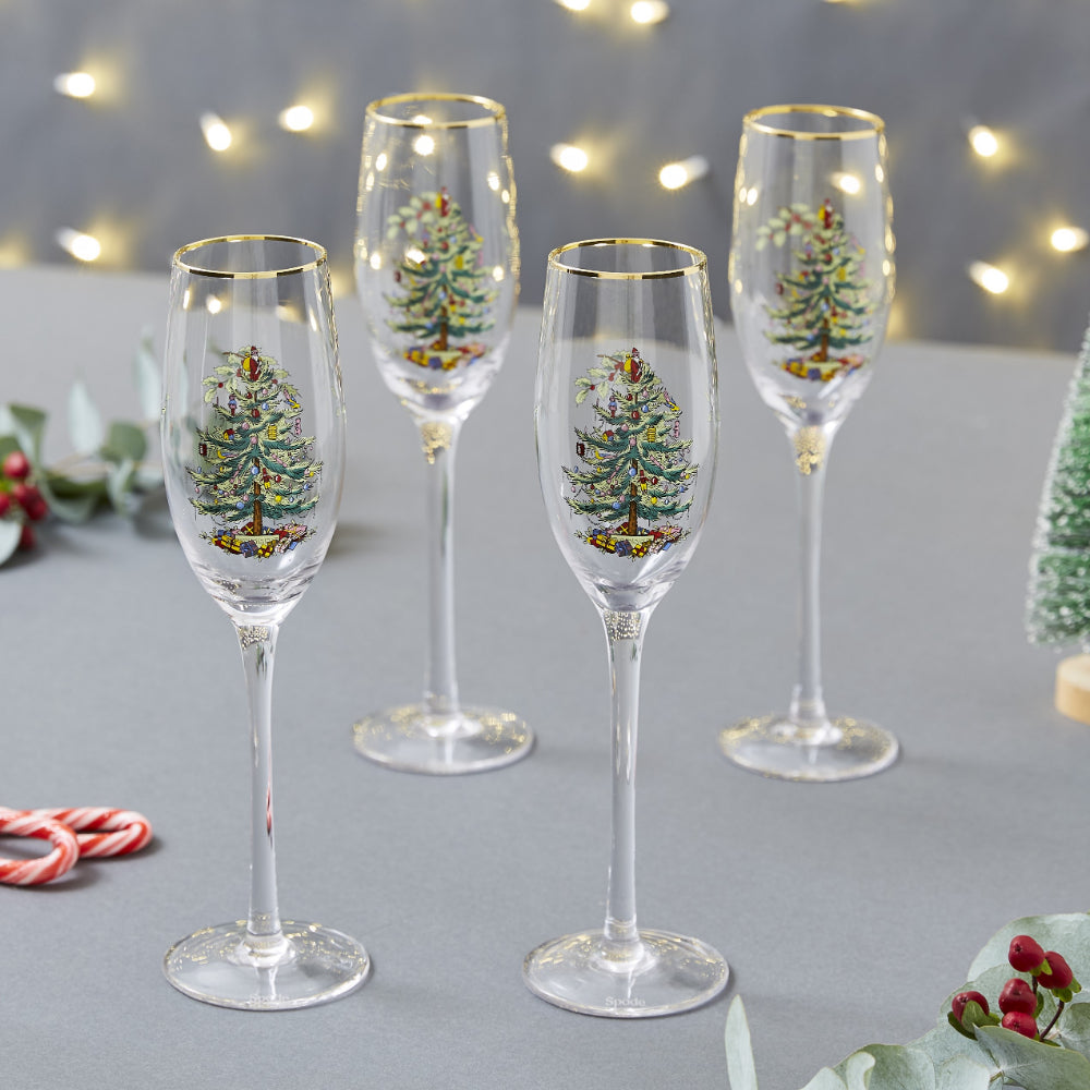 Spode Christmas Tree Champagne Flutes-Set of 4