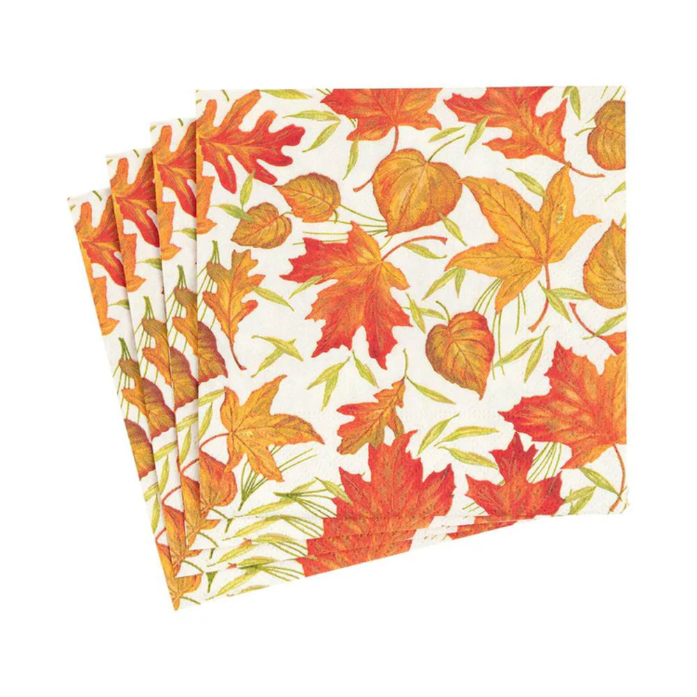 Caspari Woodland Leaves Ivory Paper Cocktail Napkins - Set of 20