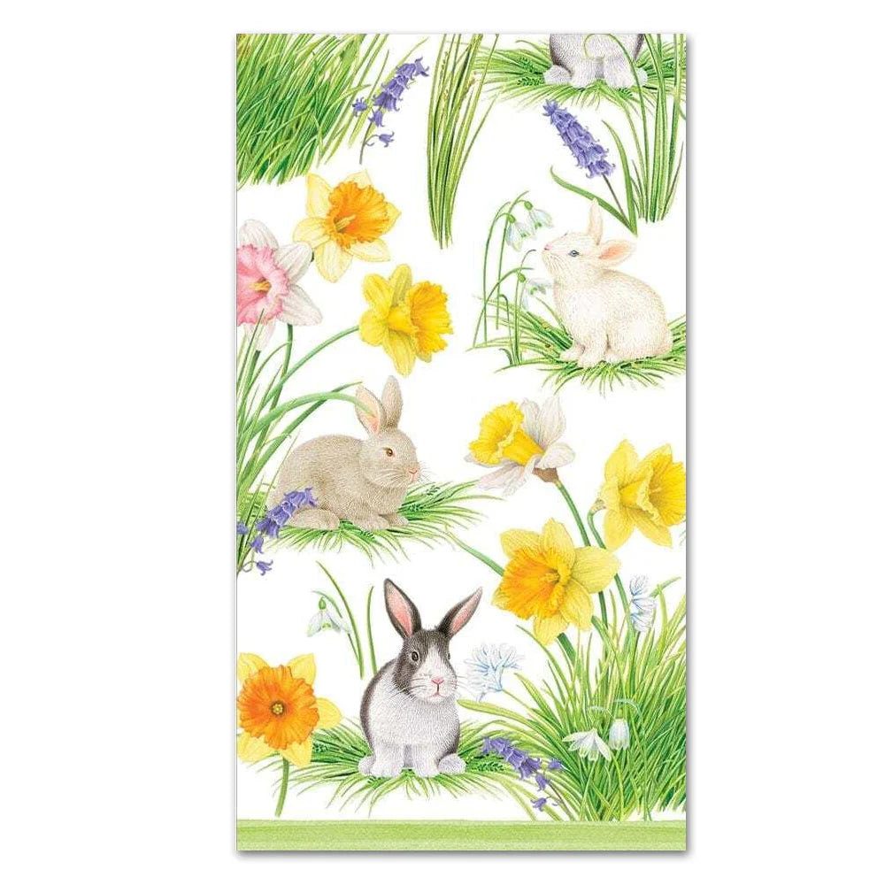 Caspari Bunnies and Daffodils Guest Towel