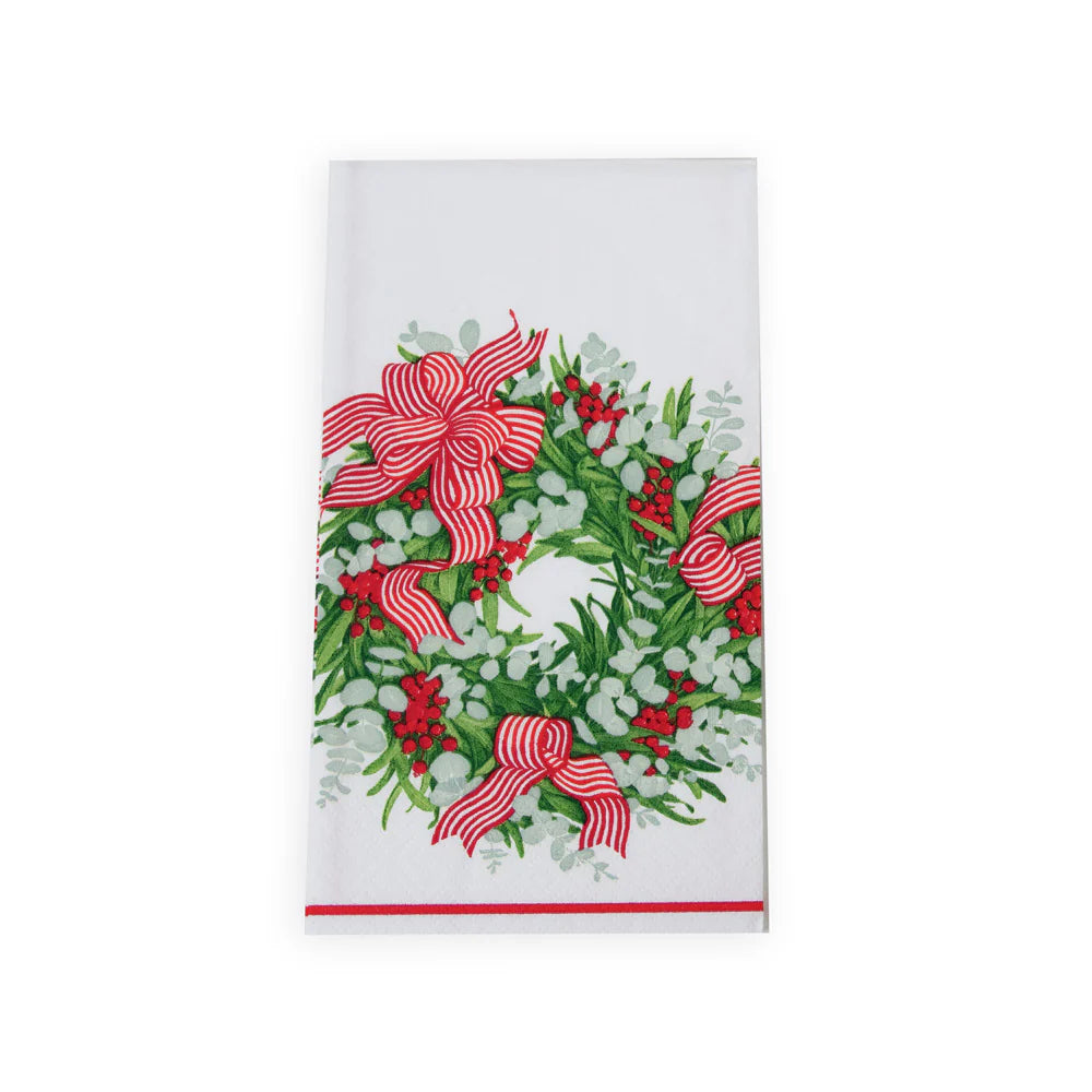 Caspari Ribbon Stripe Wreath Guest Towel Napkins - Package of 15