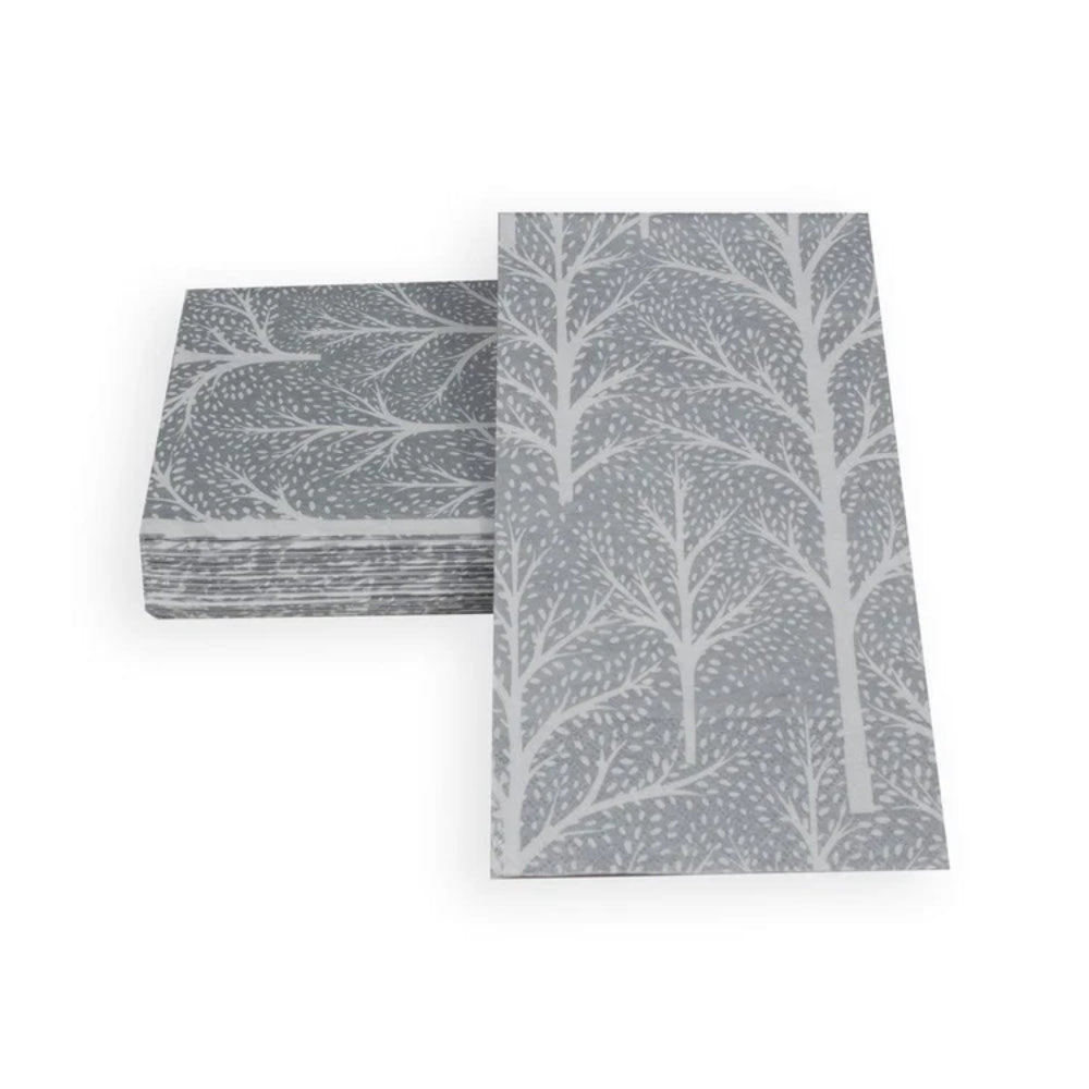 Caspari Winter Trees Silver & White Guest Towel Napkins - Set of 15