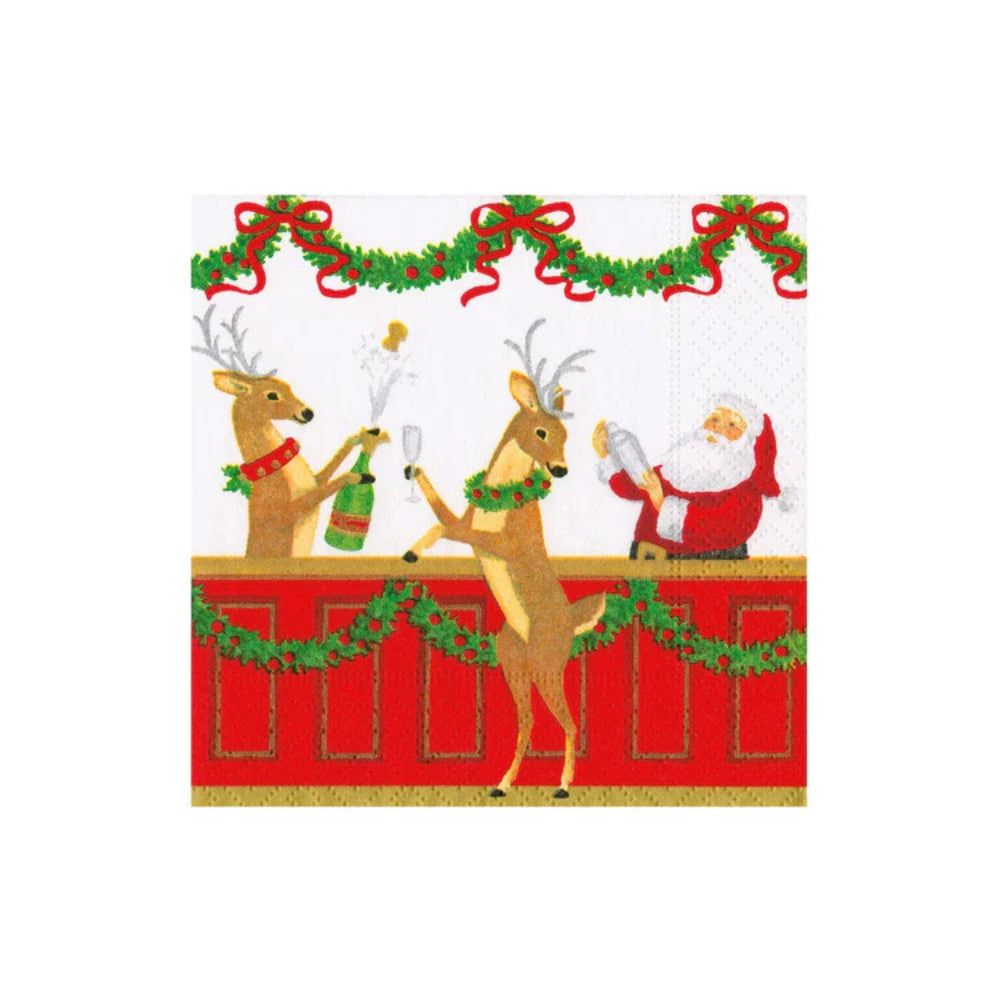 Caspari Santa's Bar Cocktail Napkins - Set of 20