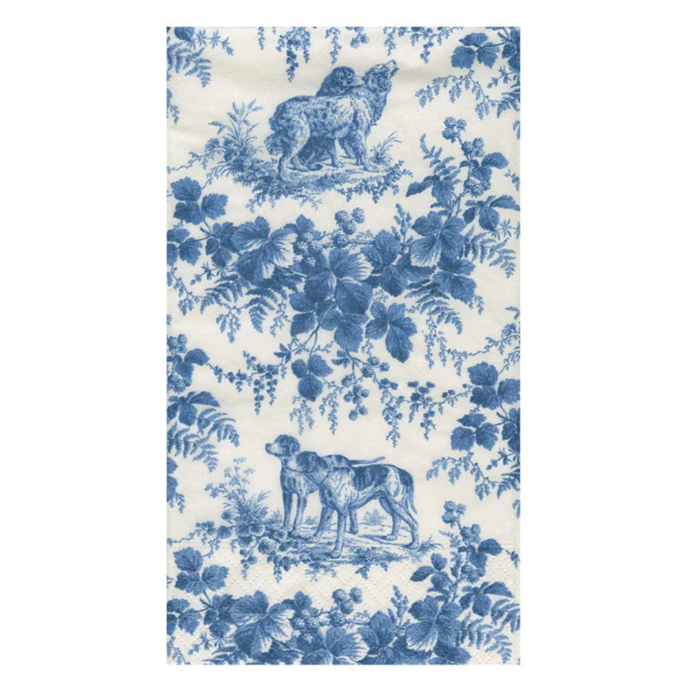 Caspari Hunting Toile Blue Guest Towels - Set of 15