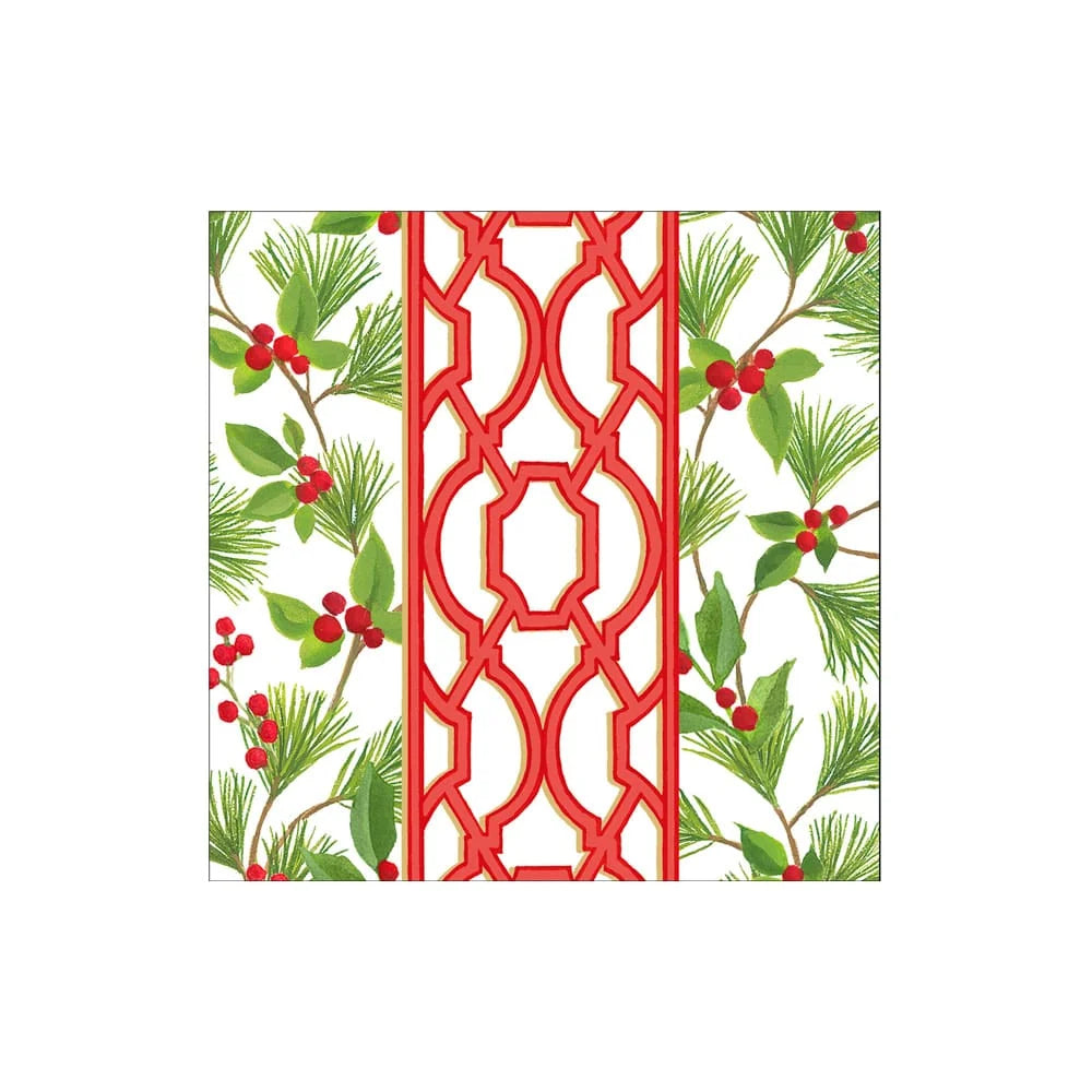 Caspari Knots And Greenery White Cocktail Napkins - Pack of 20