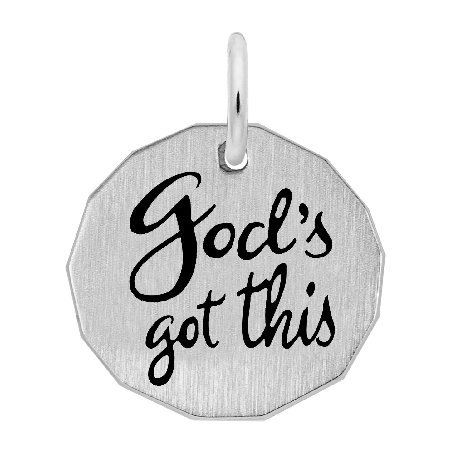 silver charm with 'gods got this' engraved on white background