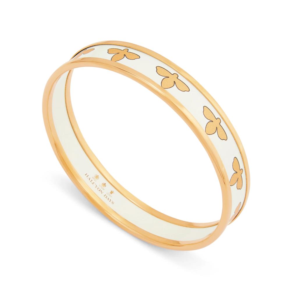 Halcyon Days 1cm Bee Cream & Gold Enamel Bangle