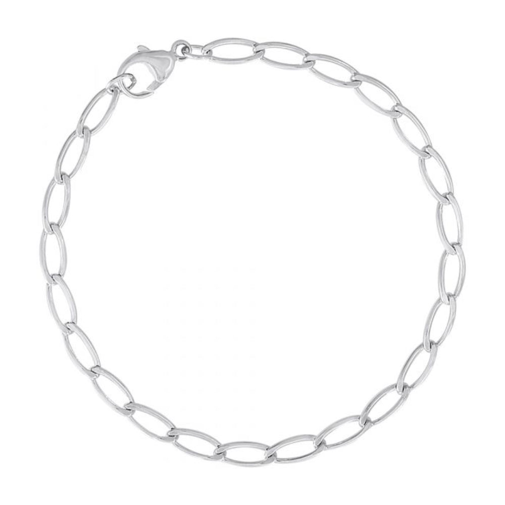 Sterling Silver Oval Link Charm Bracelet 7"