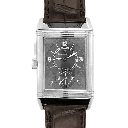 Estate Jaeger Le Coultre Reverso Duoface in Stainless Steel on Brown Alligator Strap
