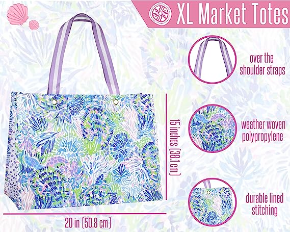 XL Market Tote with floral pattern on a white background.