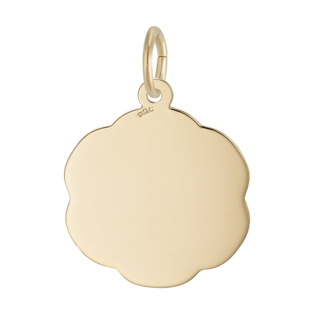 Plain Gold charm with scalloped edge on a white background