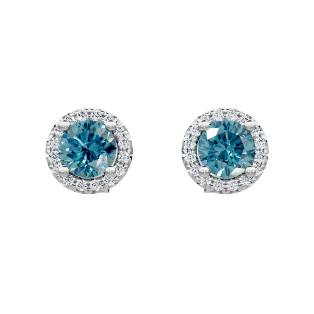14k Blue Topaz and Diamond Stud Earrings
