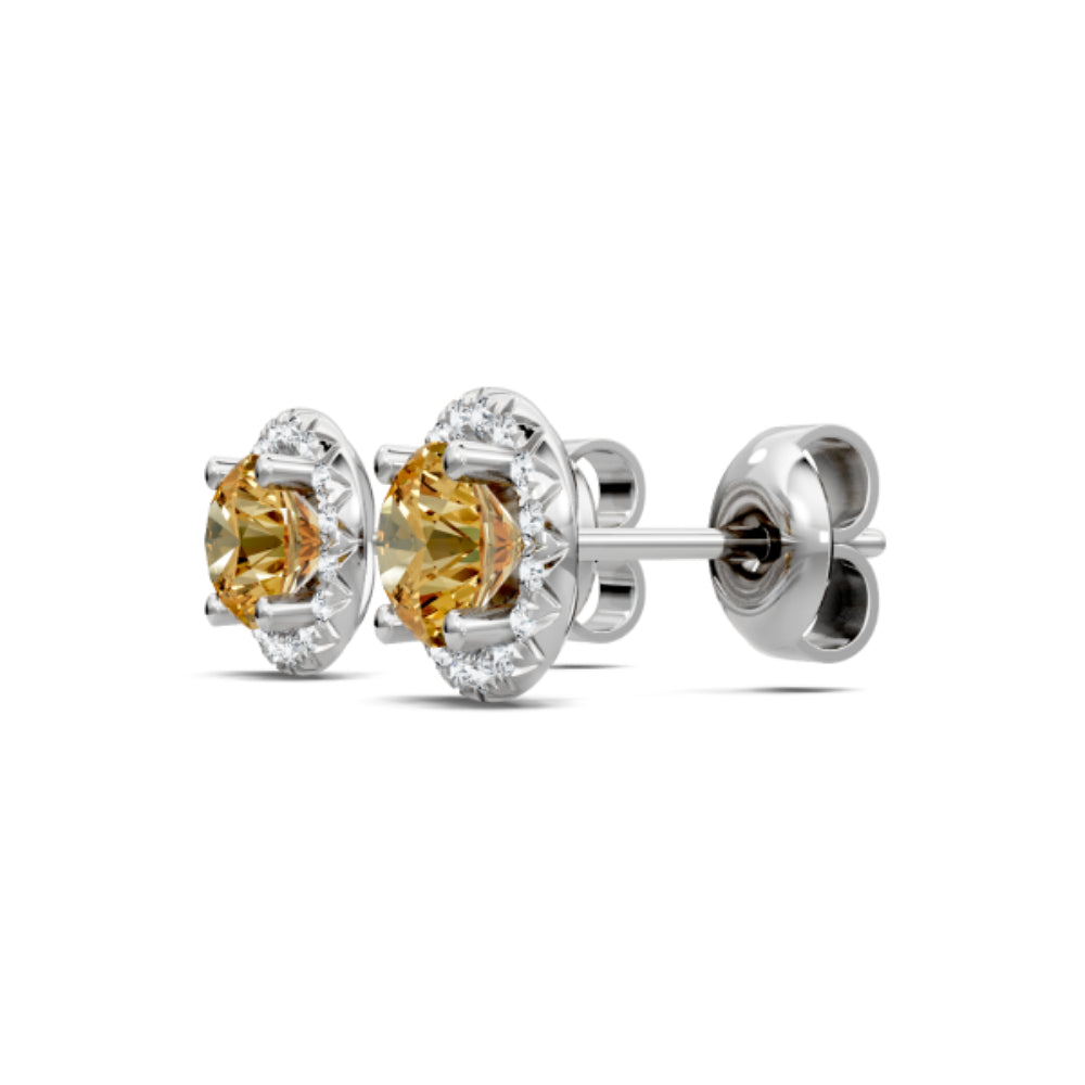 14k Gold 5mm Citrine and Diamond Halo Earrings