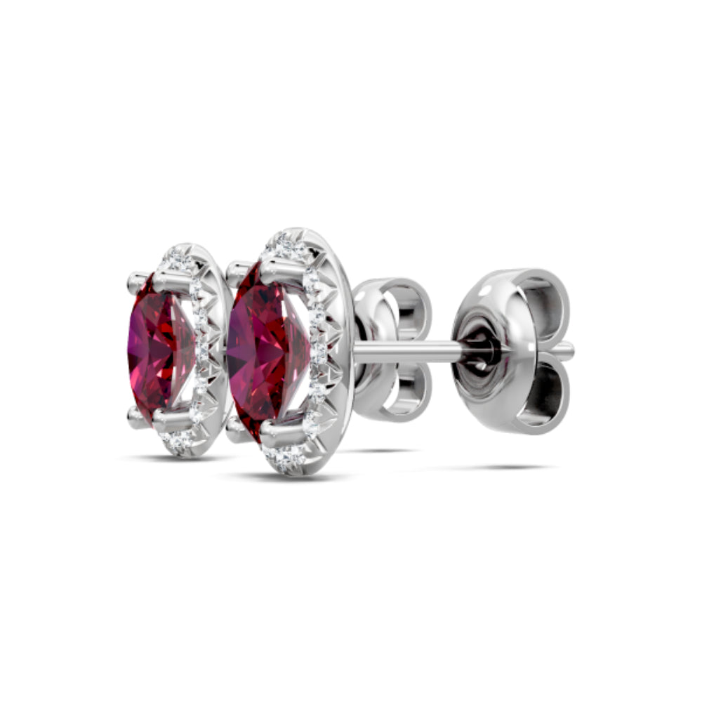 14k Ruby and Diamond Halo Stud Earrings
