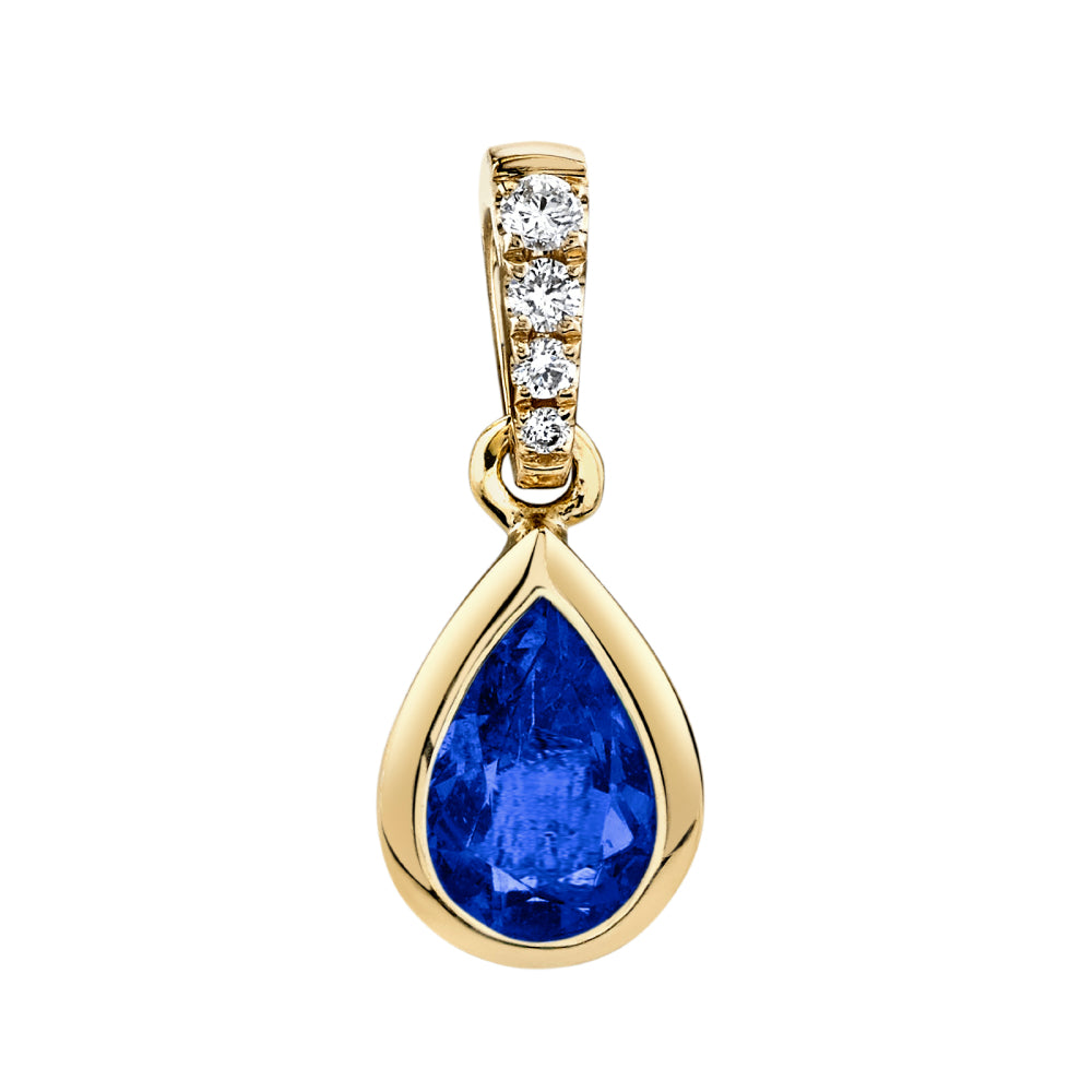 14k Pear Shape Sapphire and Diamond Pendant Necklace