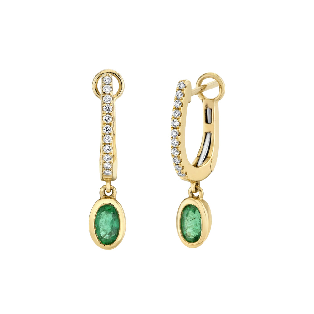 14k Gold Emerald and Diamond Drop Earrings