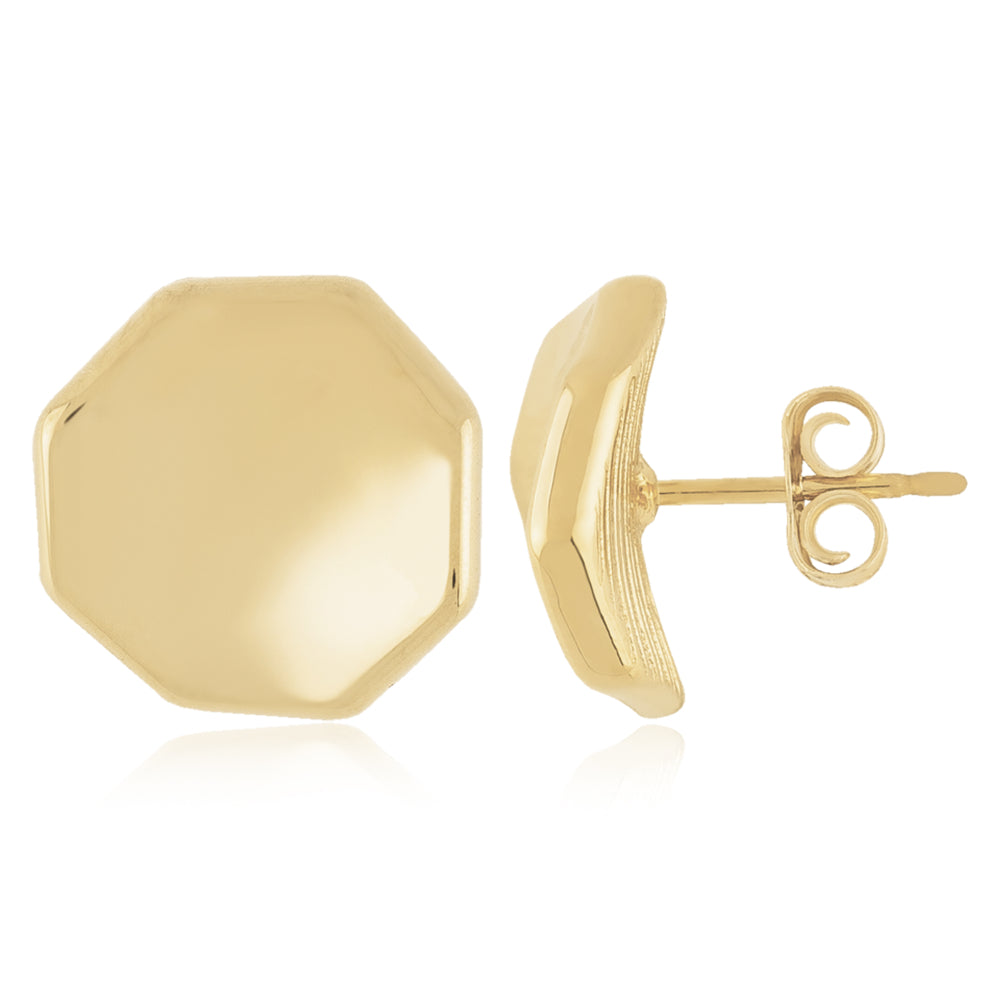 14k Yellow Gold Octagon Dapped Stud Earrings