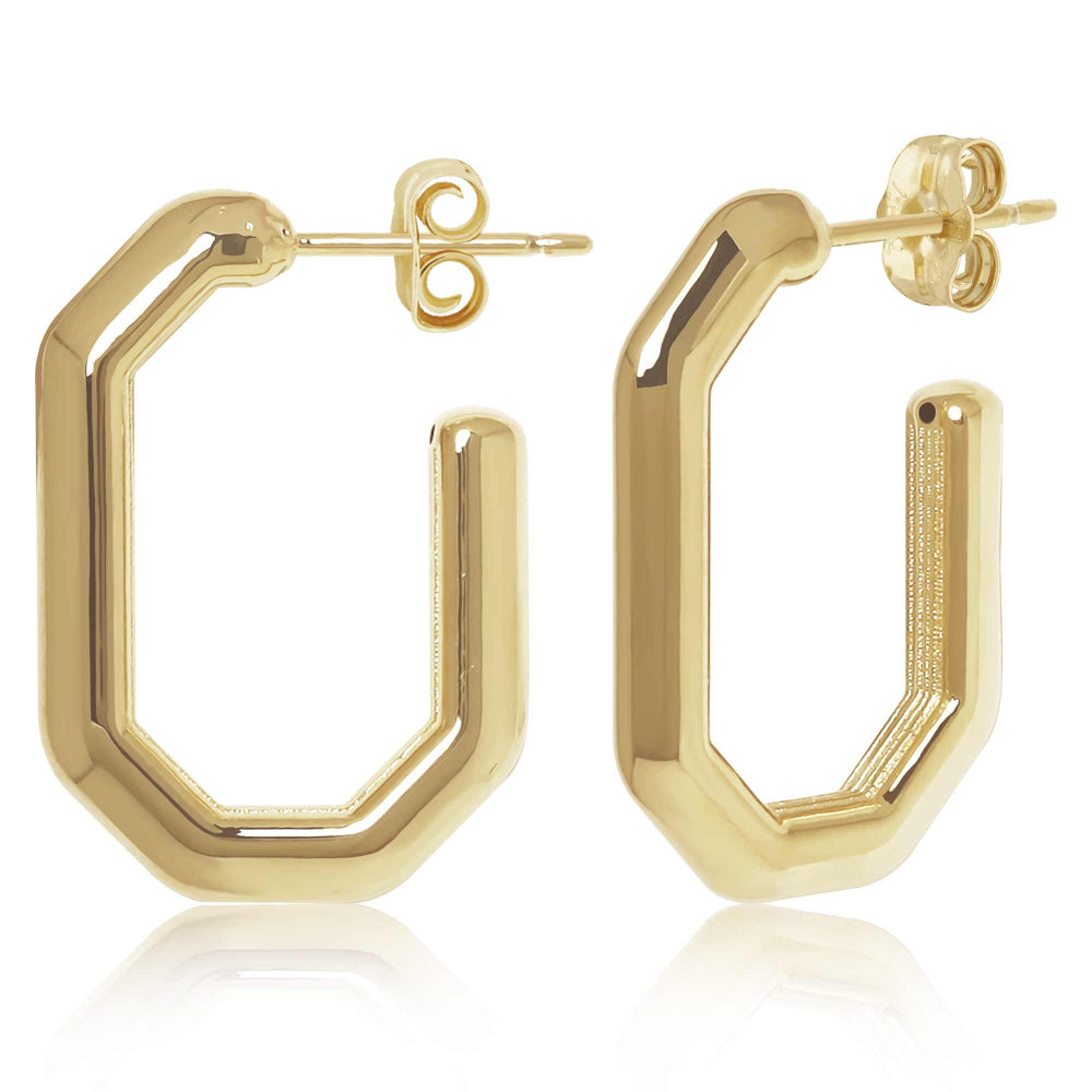 14k Gold Long Octagon Hoop Earrings