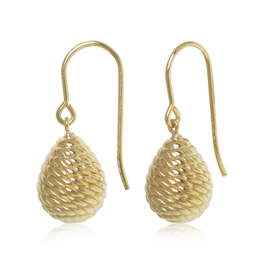 14k Gold Beaded Teardrop Shape Drop Earrings on Wires