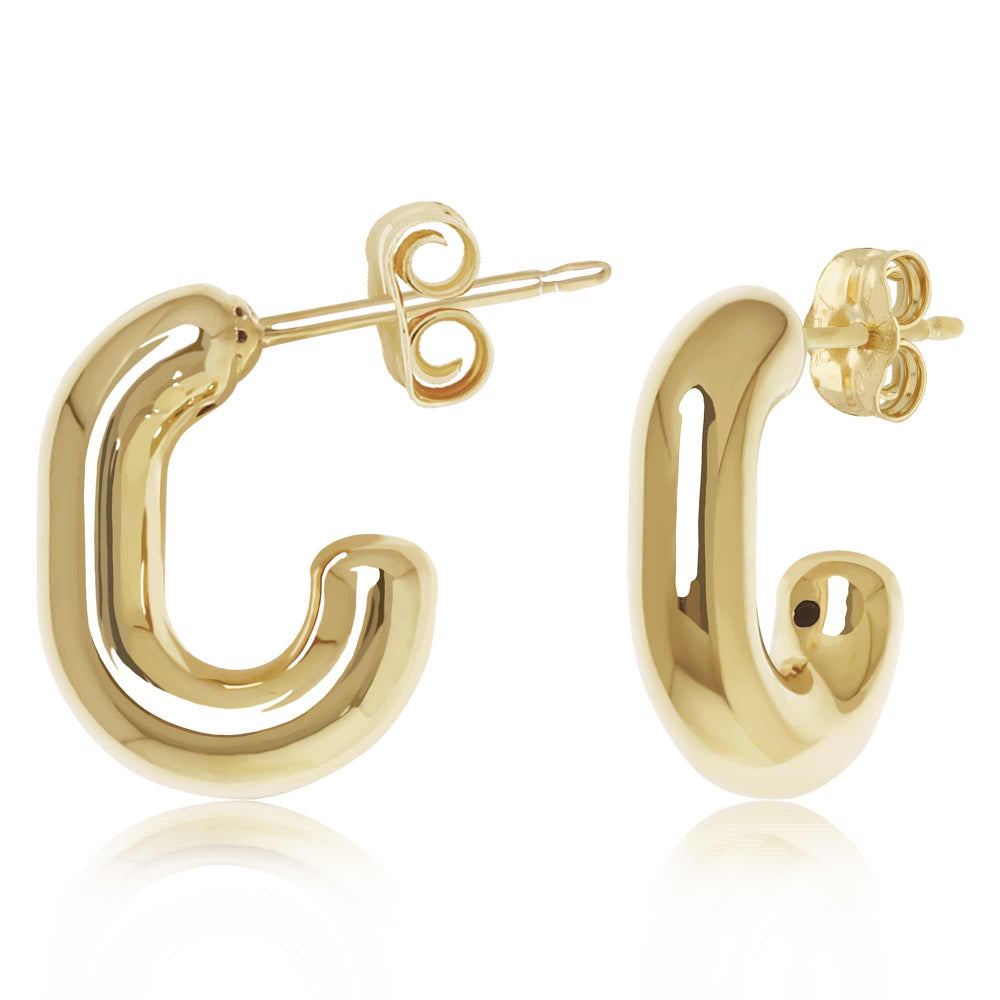 14k Gold Bold J Hoop Post Earrings