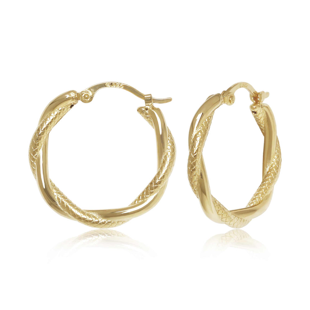 14k Gold Polish & Twist Textured Hoop Earrings