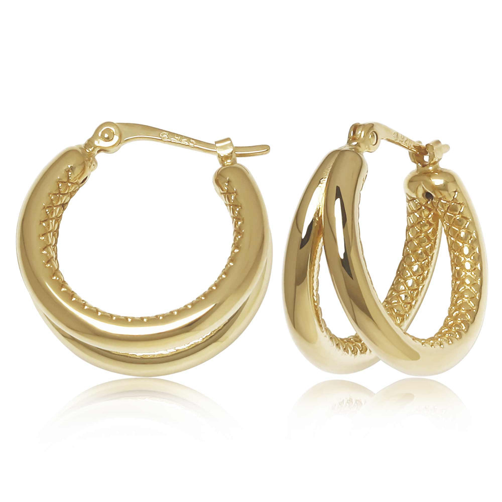 14k Gold Small Double Row Hoop Earrings