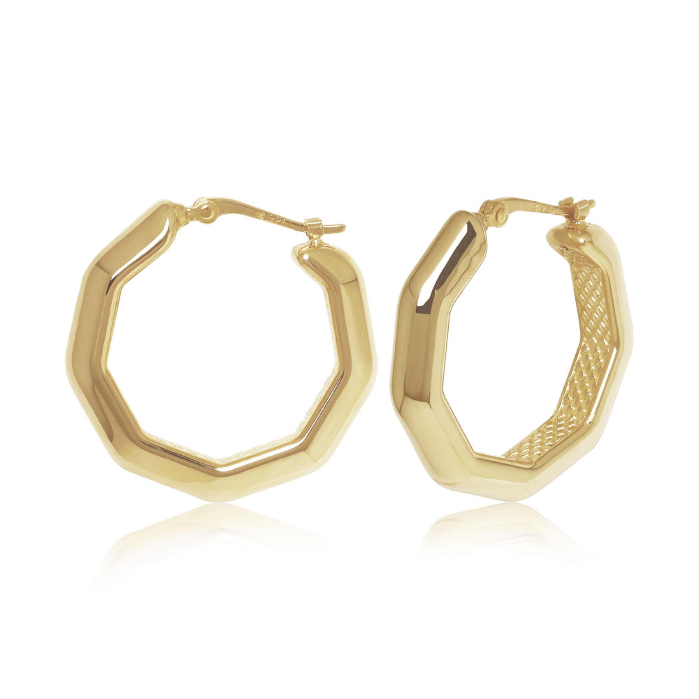 14k Gold Octagon Snap Down Hoop Earrings