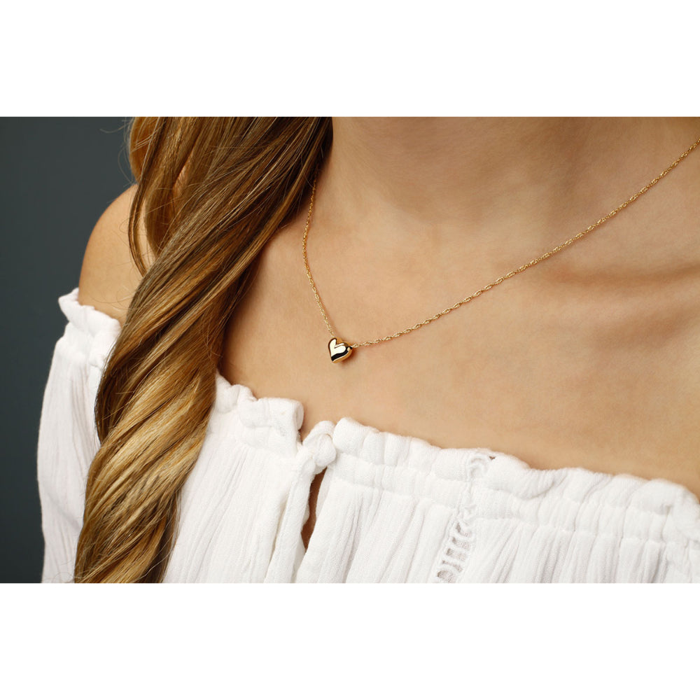 14Y Puffed Heart Pendant Necklace with 18" chain