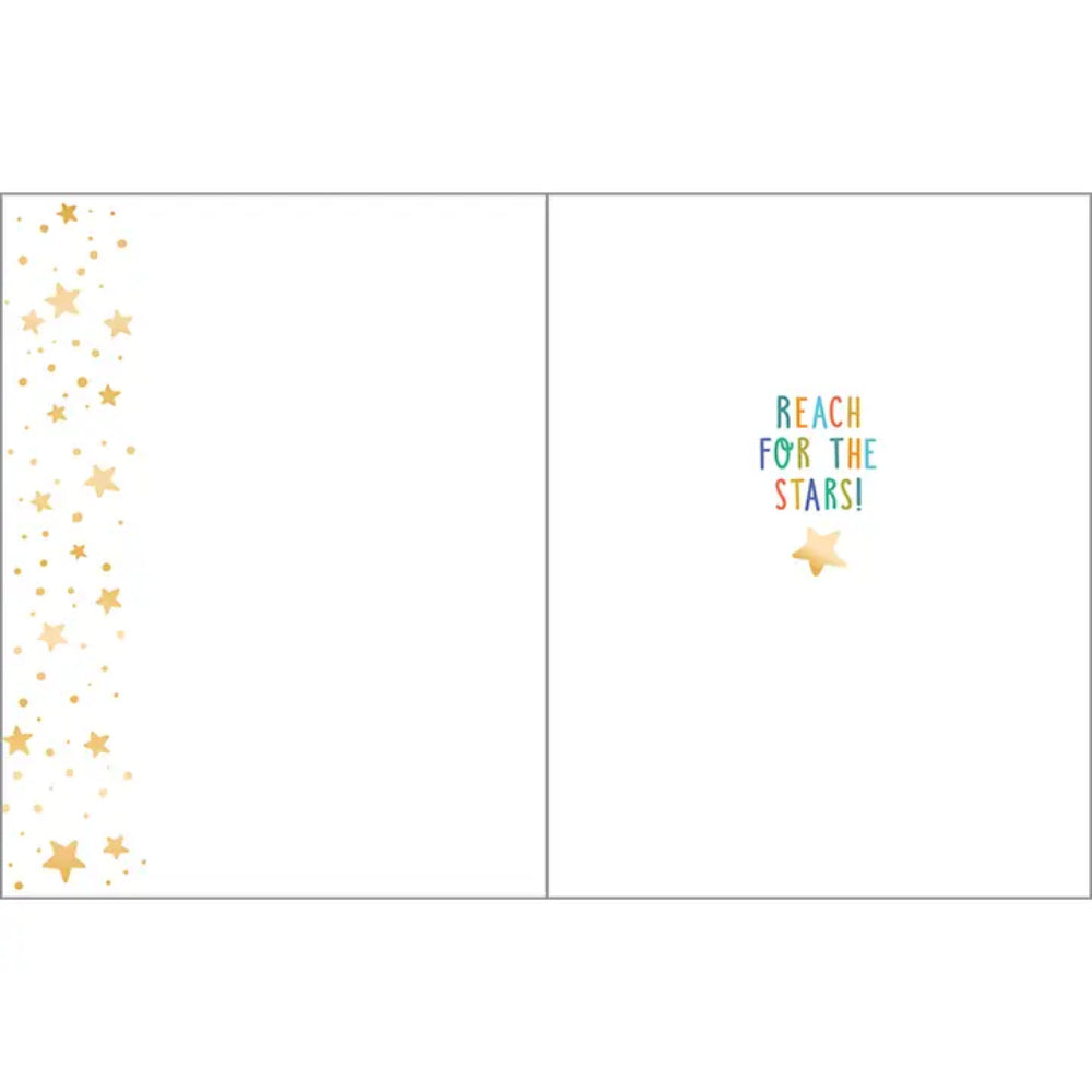 Motivational card with stars and 'Reach for the Stars!' text on a white background