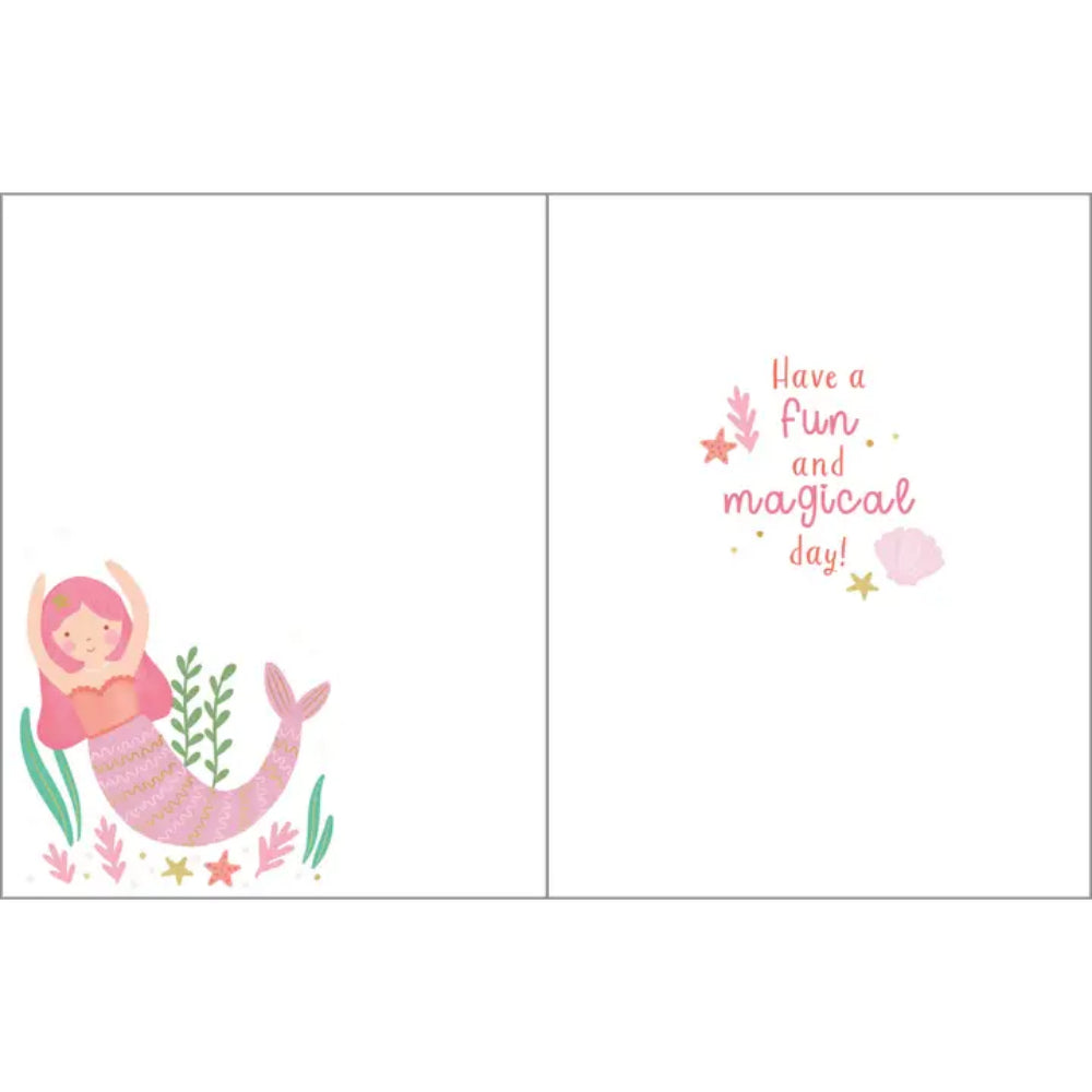 A birthday greeting card with text "have a fun and magical day!" inside on a white background.