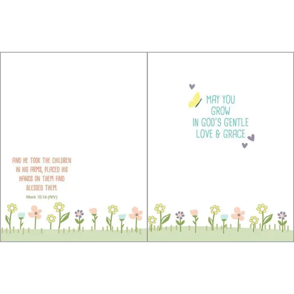 Card with floral design and text on a white background
