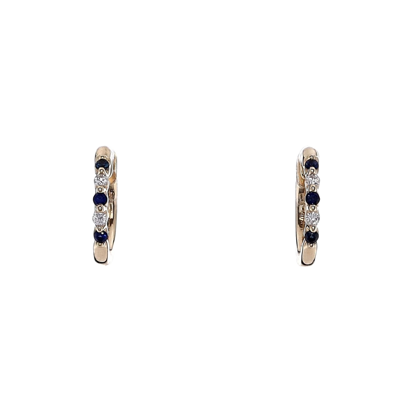 14k Yellow Gold Alternating Round Sapphire and Diamond Hoop Earrings