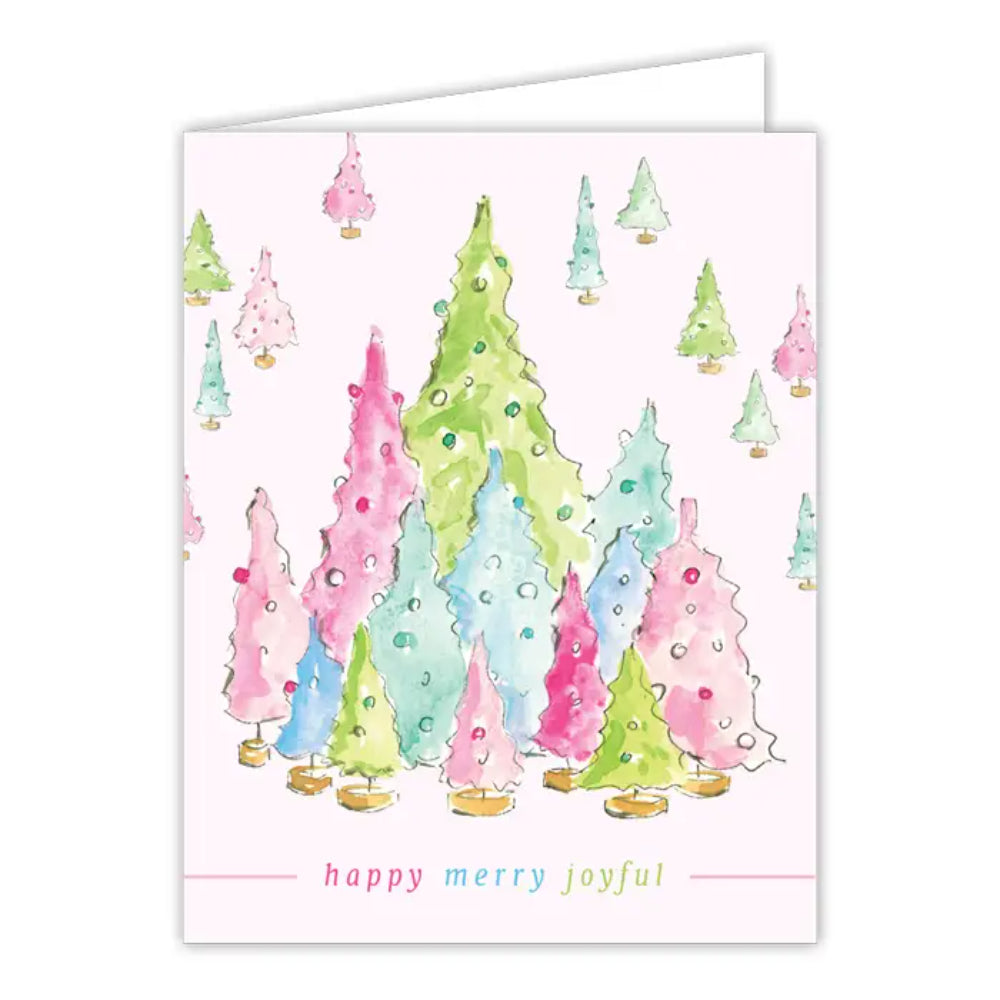 RosanneBeck Collections Merry Happy Joyful Pastel Holiday Trees Greeting Card