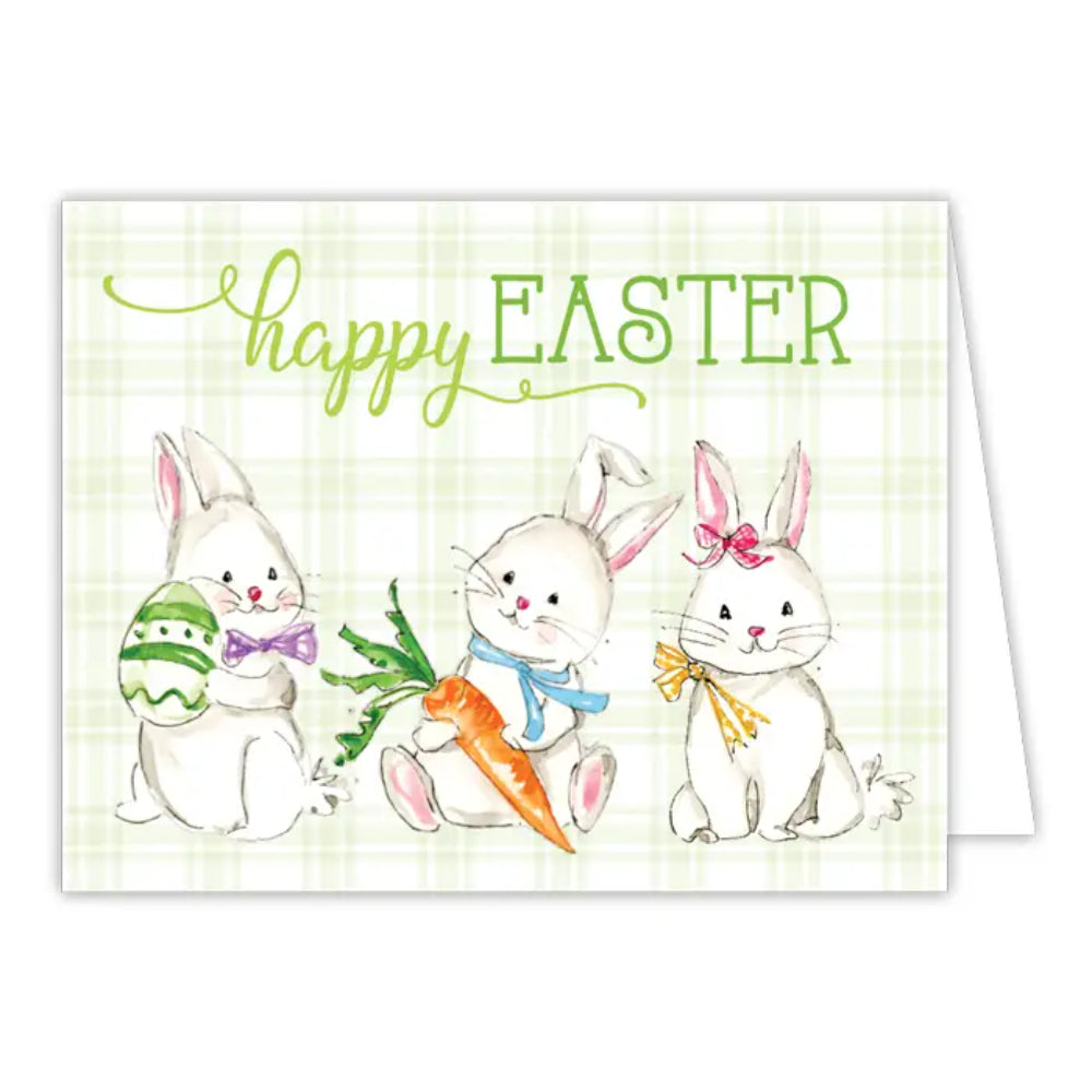 RosanneBeck Collections Handpainted Happy Easter Bunny Trio Greeting Card