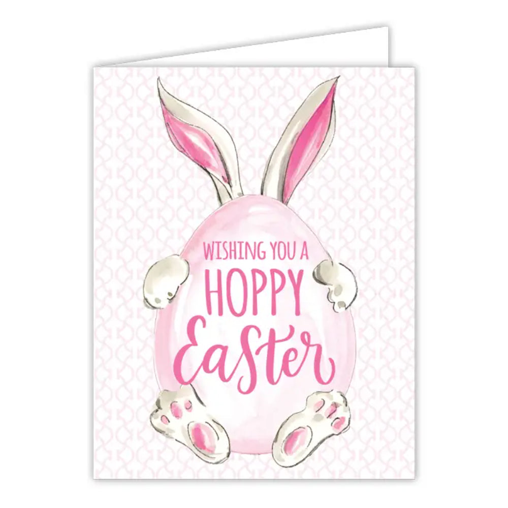 RosanneBeck Collections Wishing A Hopp Easter Bunny Hiding Behind Egg Greeting Card
